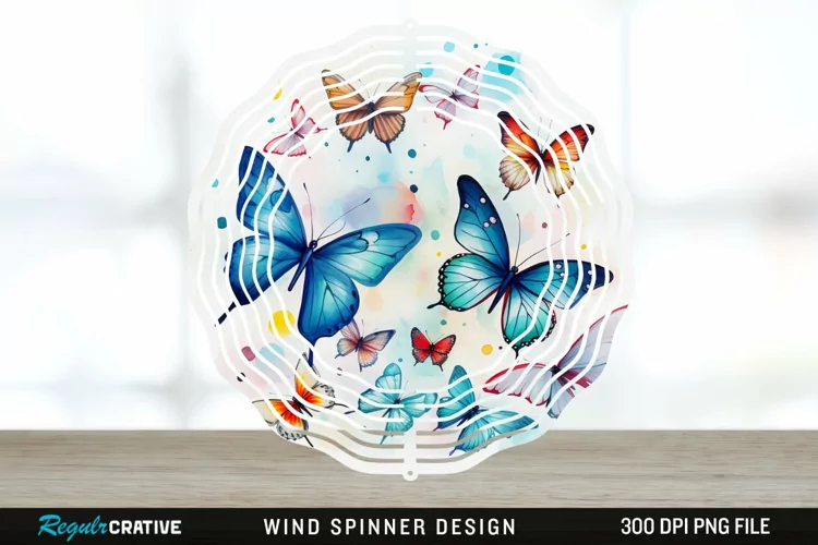 Japanese Watercolor Butterflies Wind Spinner Sublimation