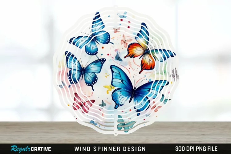 Japanese Watercolor Butterflies Wind Spinner Sublimation