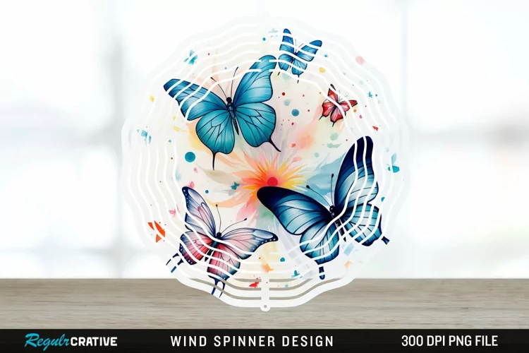 Japanese Watercolor Butterflies Wind Spinner Sublimation