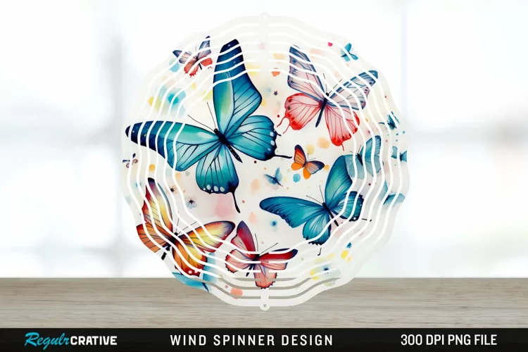 Japanese Watercolor Butterflies Wind Spinner Sublimation