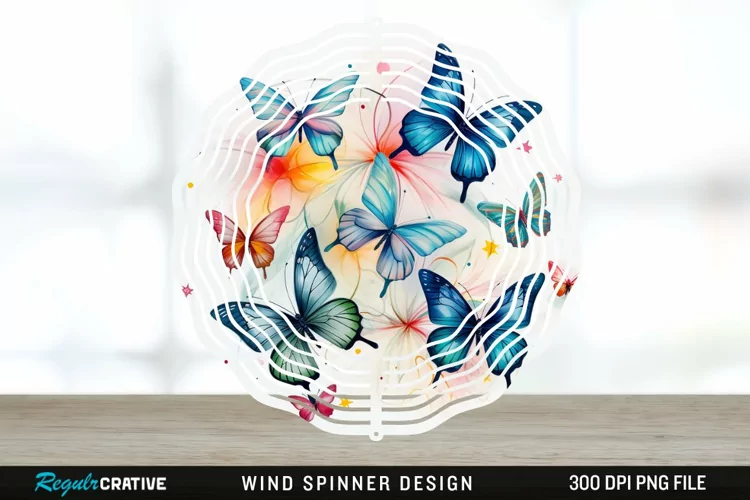 Japanese Watercolor Butterflies Wind Spinner Sublimation