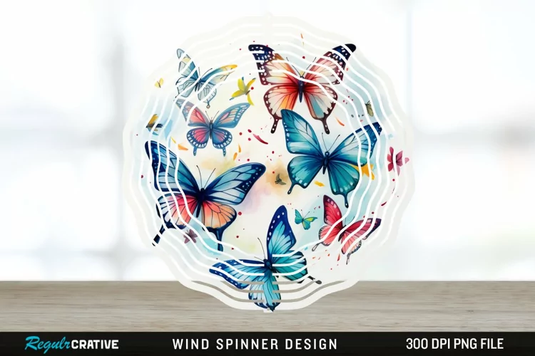 Japanese Watercolor Butterflies Wind Spinner Sublimation
