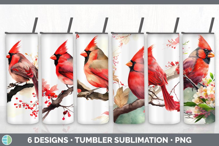 Japanese Watercolor Cardinal Bird Tumbler | Sublimation 20 o