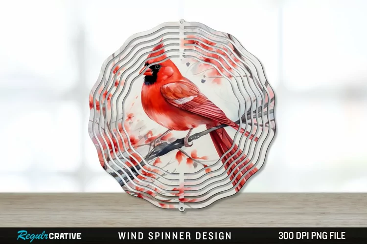 Japanese Watercolor Cardinal Bird Wind Spinner Sublimation
