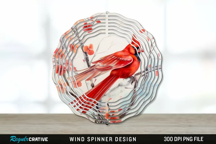 Japanese Watercolor Cardinal Bird Wind Spinner Sublimation