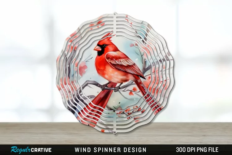 Japanese Watercolor Cardinal Bird Wind Spinner Sublimation