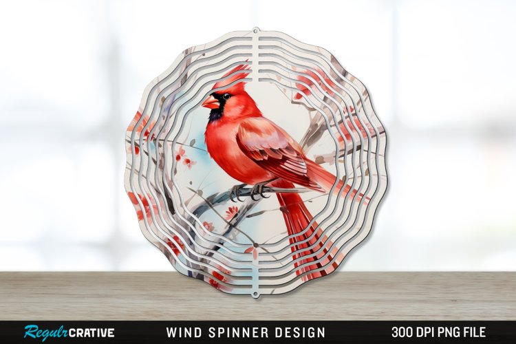 Japanese Watercolor Cardinal Bird Wind Spinner Sublimation