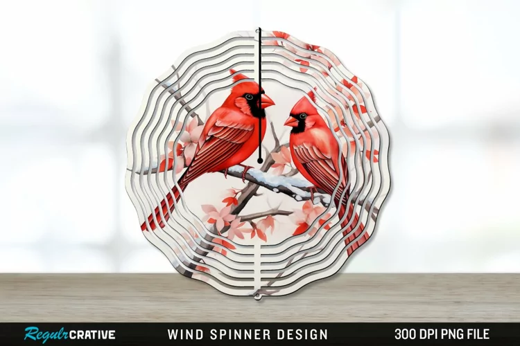 Japanese Watercolor Cardinal Bird Wind Spinner Sublimation