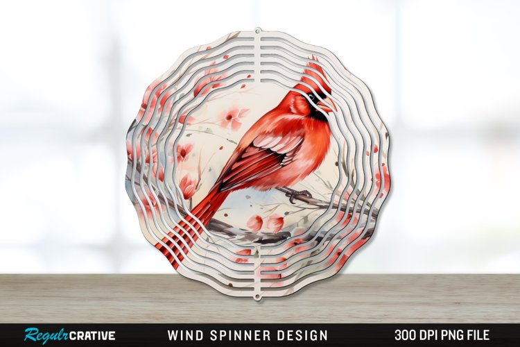 Japanese Watercolor Cardinal Bird Wind Spinner Sublimation