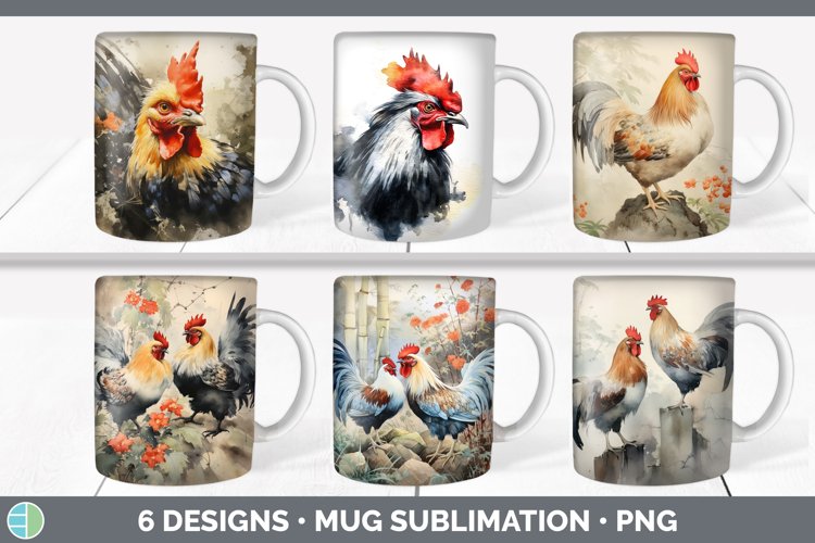 Japanese Watercolor Chicken Mug Wrap | Sublimation Coffee Cu