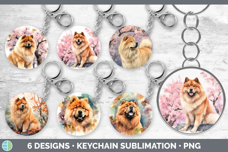 Japanese Watercolor Chow Chow Dog Keychain Sublimation Key