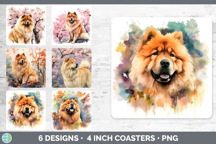 Bundle of six Watercolor Chow Chows Square Coaster designs.