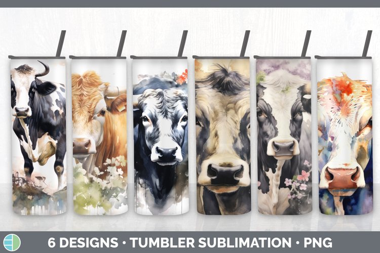 Japanese Watercolor Cow Tumbler | Sublimation 20 oz Skinny T