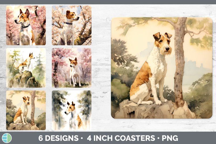 Bundle of six Watercolor Fox Terriers Square Coaster designs.