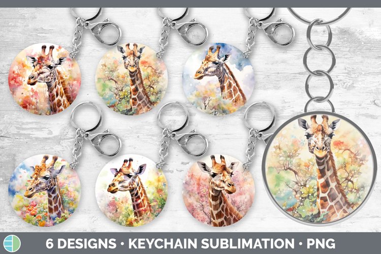 Japanese Watercolor Giraffe Keychain Sublimation Keyring D