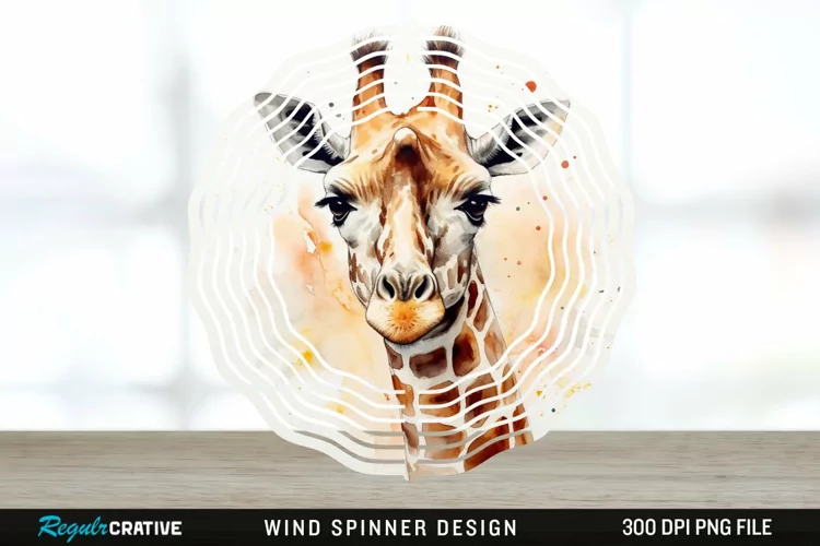 Japanese Watercolor Giraffe Wind Spinner Sublimation PNG