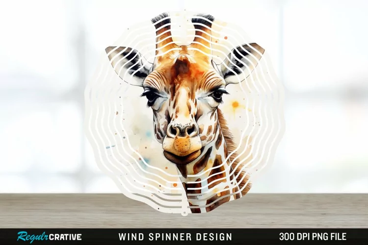 Japanese Watercolor Giraffe Wind Spinner Sublimation PNG