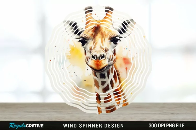 Japanese Watercolor Giraffe Wind Spinner Sublimation PNG