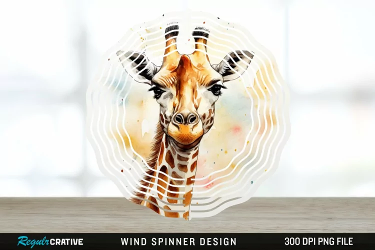 Japanese Watercolor Giraffe Wind Spinner Sublimation PNG