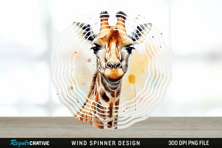 Japanese Watercolor Giraffe Wind Spinner Sublimation PNG