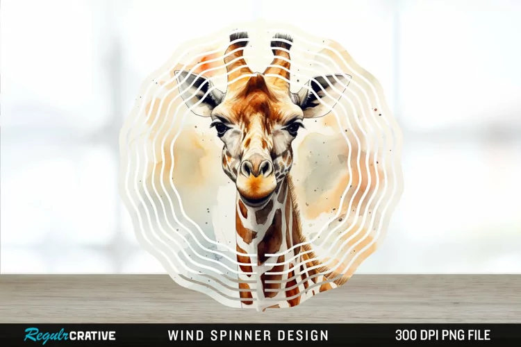Japanese Watercolor Giraffe Wind Spinner Sublimation PNG