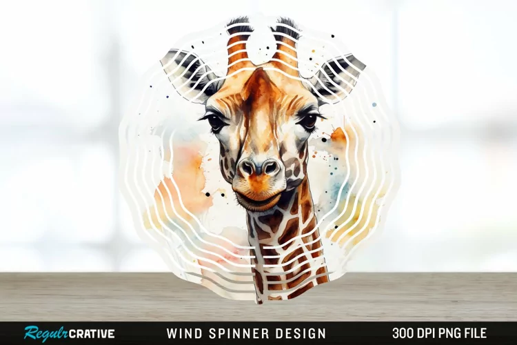 Japanese Watercolor Giraffe Wind Spinner Sublimation PNG