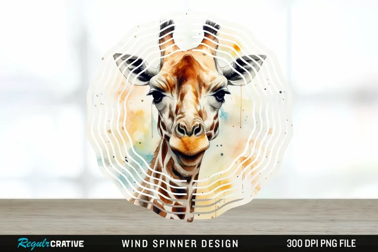 Japanese Watercolor Giraffe Wind Spinner Sublimation PNG