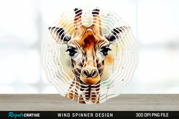 Japanese Watercolor Giraffe Wind Spinner Sublimation PNG