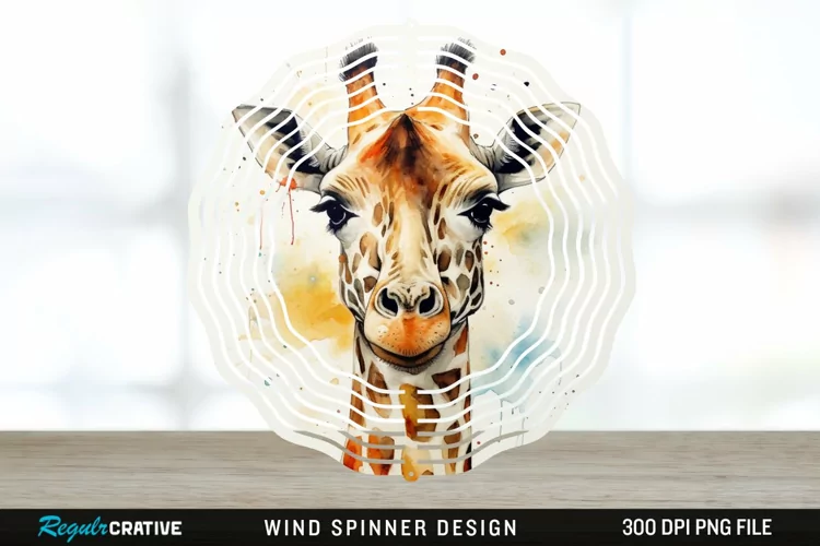 Japanese Watercolor Giraffe Wind Spinner Sublimation PNG