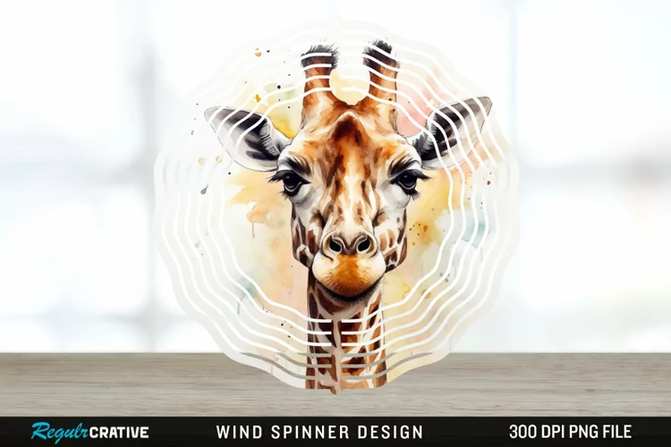 Japanese Watercolor Giraffe Wind Spinner Sublimation PNG