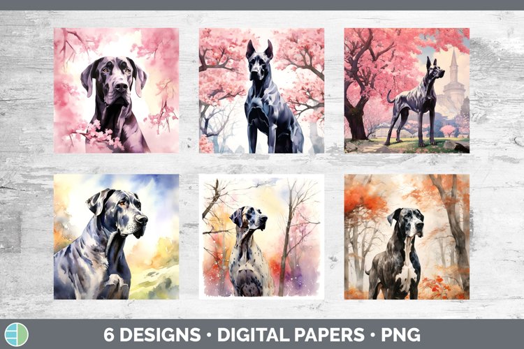 Japanese Watercolor Great Dane Dog Paper Backgrounds | Digit