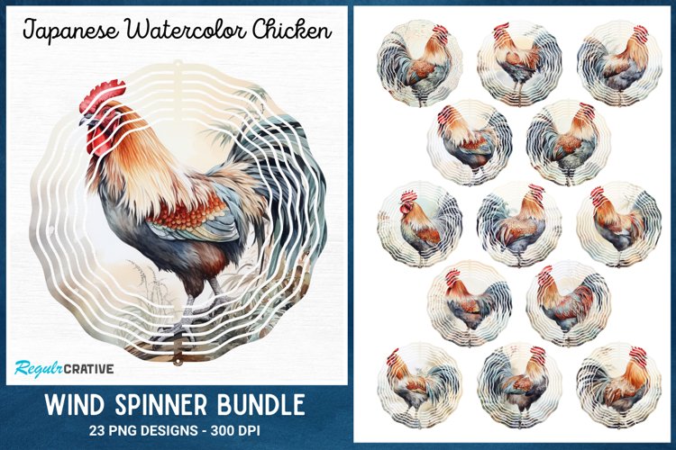 Japanese Watercolor Chicken Wind Spinner Bundle