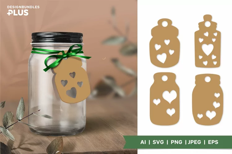 Cute Jar of Hearts Gift Tag SVG Paper Cutting Set