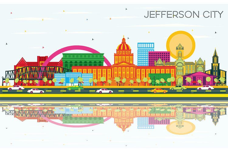 Jefferson City Missouri Skyline with Color Buildings example image 1