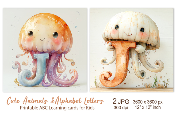 Cute Jellyfish, Baby Animal Alphabet Letters ABC Printable