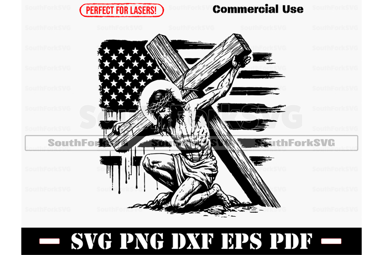 Jesus Carrying the Cross American Flag SVG PNG DXF EPS PDF