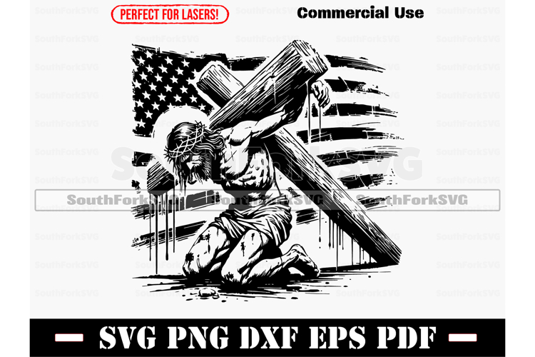Jesus Carrying the Cross American Flag SVG PNG DXF EPS PDF