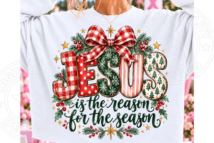 Jesus Is the Reason for the Season PNG | Plaid Bow Christian