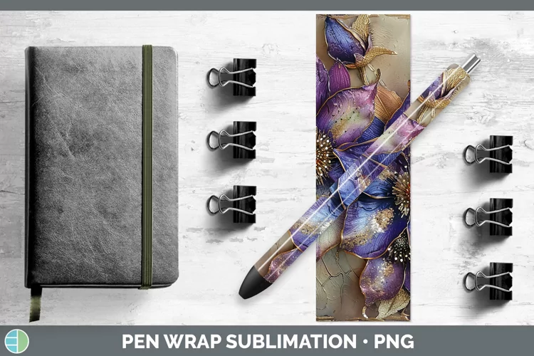 Jewel Flowers Clematis Pen Wrap Sublimation Epoxy Pen Design