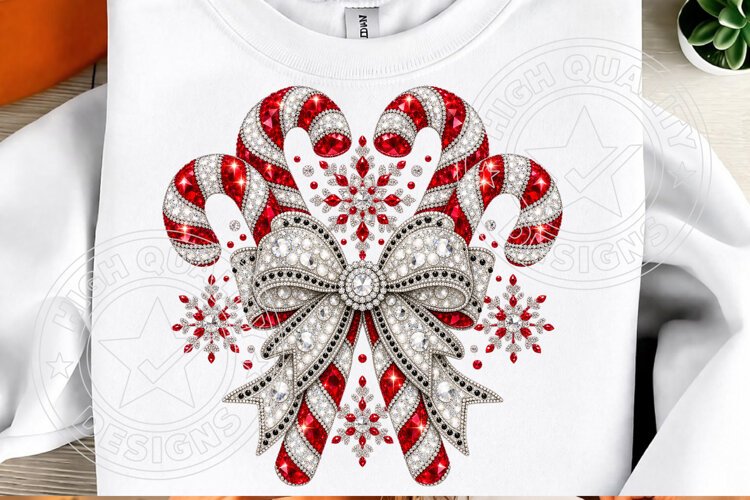 Jeweled Candy Cane Christmas Bow Sparkling Rhinestone Holida example image 1