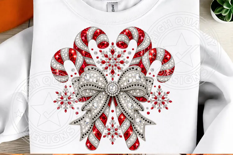 Jeweled Candy Cane Christmas Bow Sparkling Rhinestone Holida