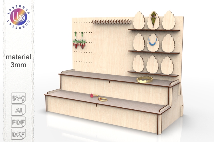 Laser Cut Jewelry Display Stand with Pegboard Back