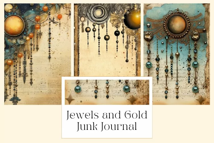 3 Jewels and Gold Junk Journal Pages
