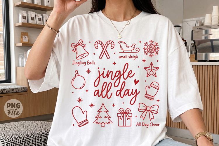 Jingle All Day PNG,Christmas Holiday Doodle Design