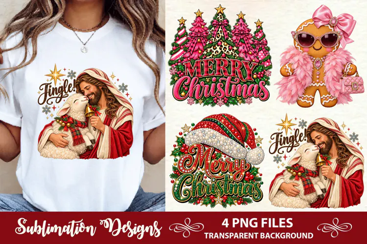 Jingle! Jesus and Baby Lamb Christmas Sublimation PNG