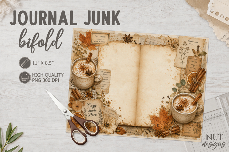 Autumn Chai Journal Junk Bifold Vintage autumn scrapbook