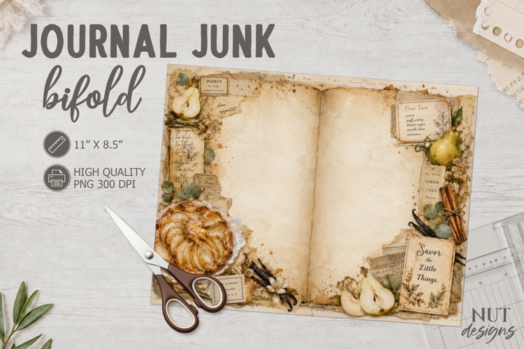 Vintage Pear Journal Junk Bifold Vintage autumn recipe page