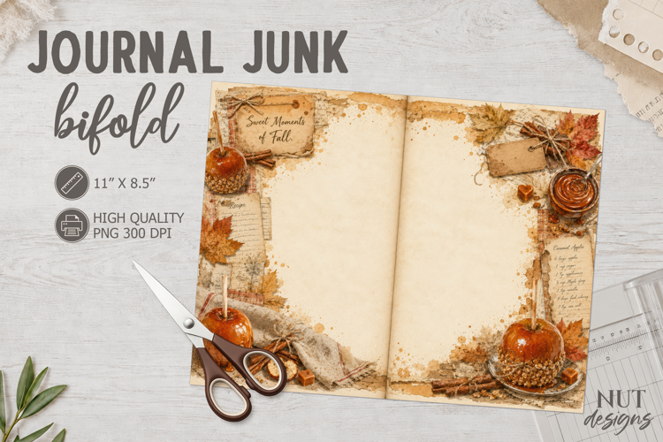 Caramel Apple Journal Junk Bifold Vintage autumn recipe page