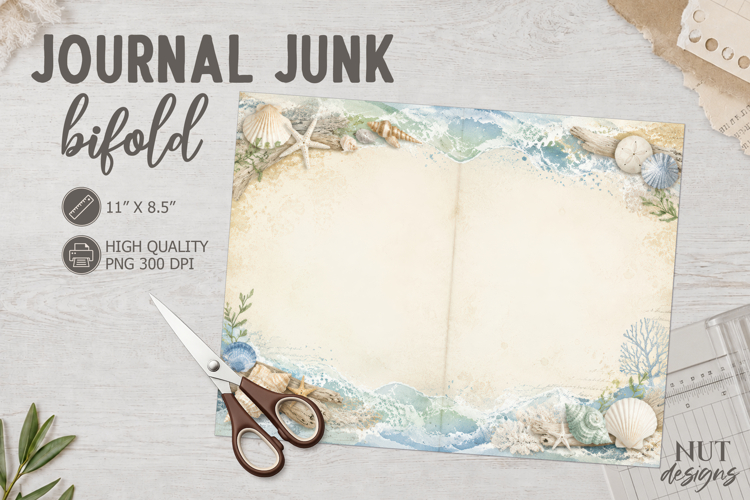 Coastal beach Junk Journal Bifold fantasy nautical journal