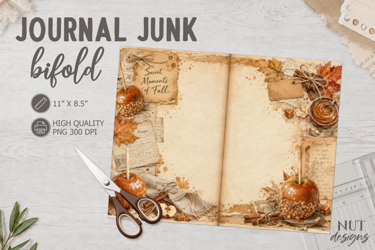 Vintage Caramel Apple Journal Junk Bifold autumn recipe page